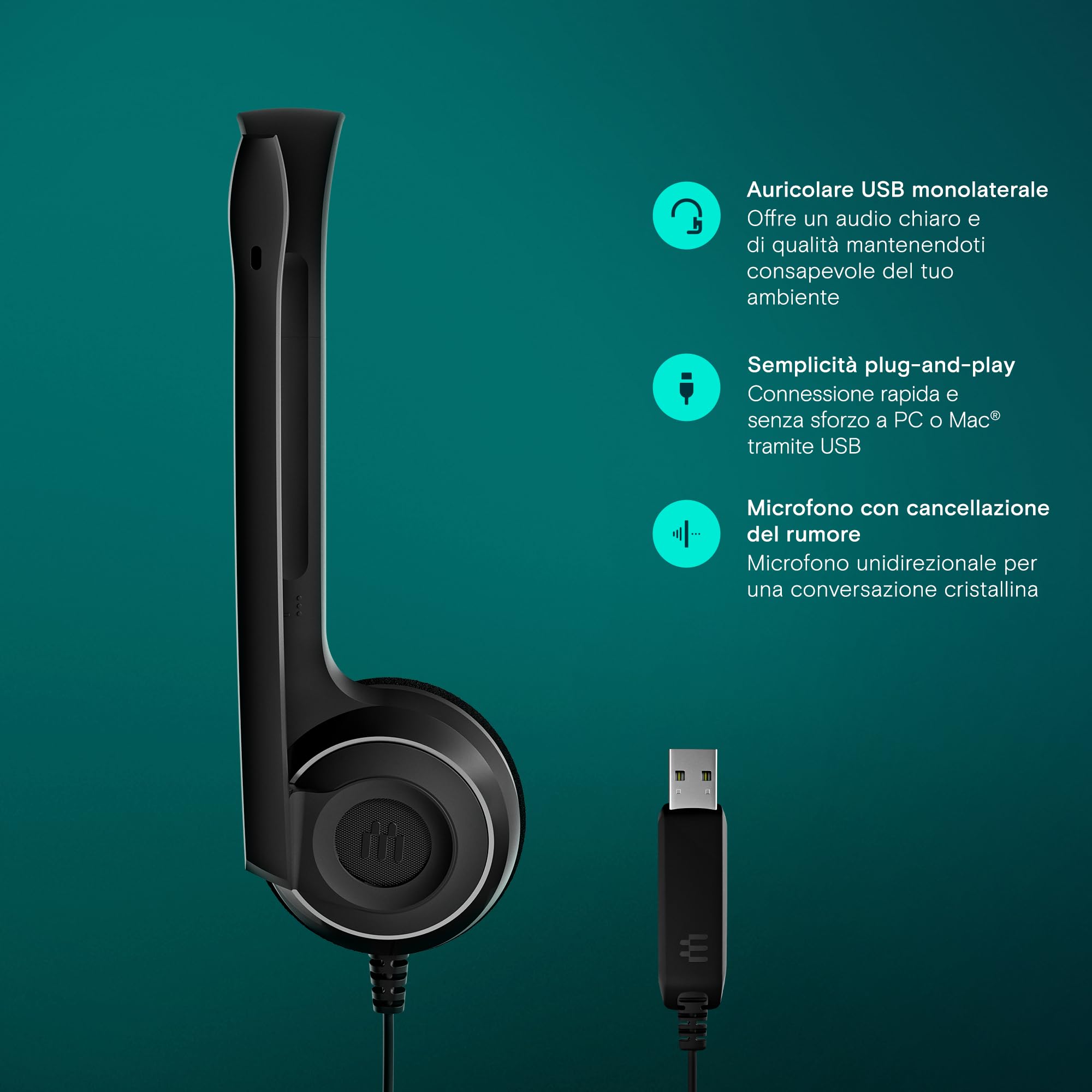 Sennheiser PC7 Cuffia monoaurale microfonica PC USB, nero