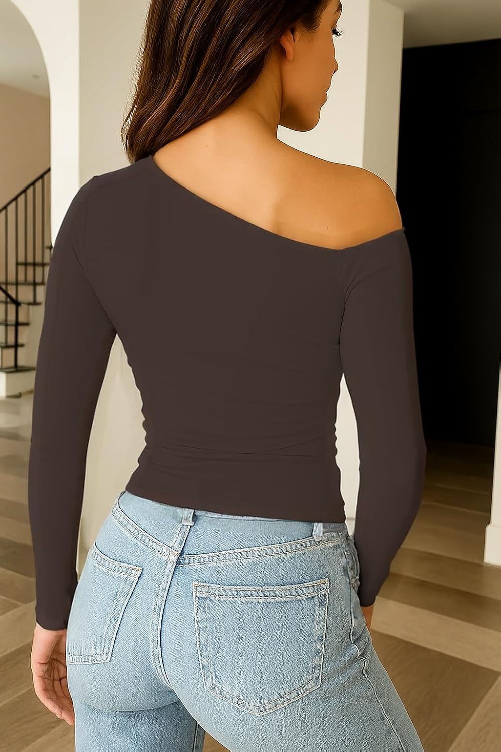 ForeFair Women Sexy Off The Shoulder Long Sleeve Top Y2k Ruched Going Out Tops Cute Slim Fit Fall T-Shirts - Image 2