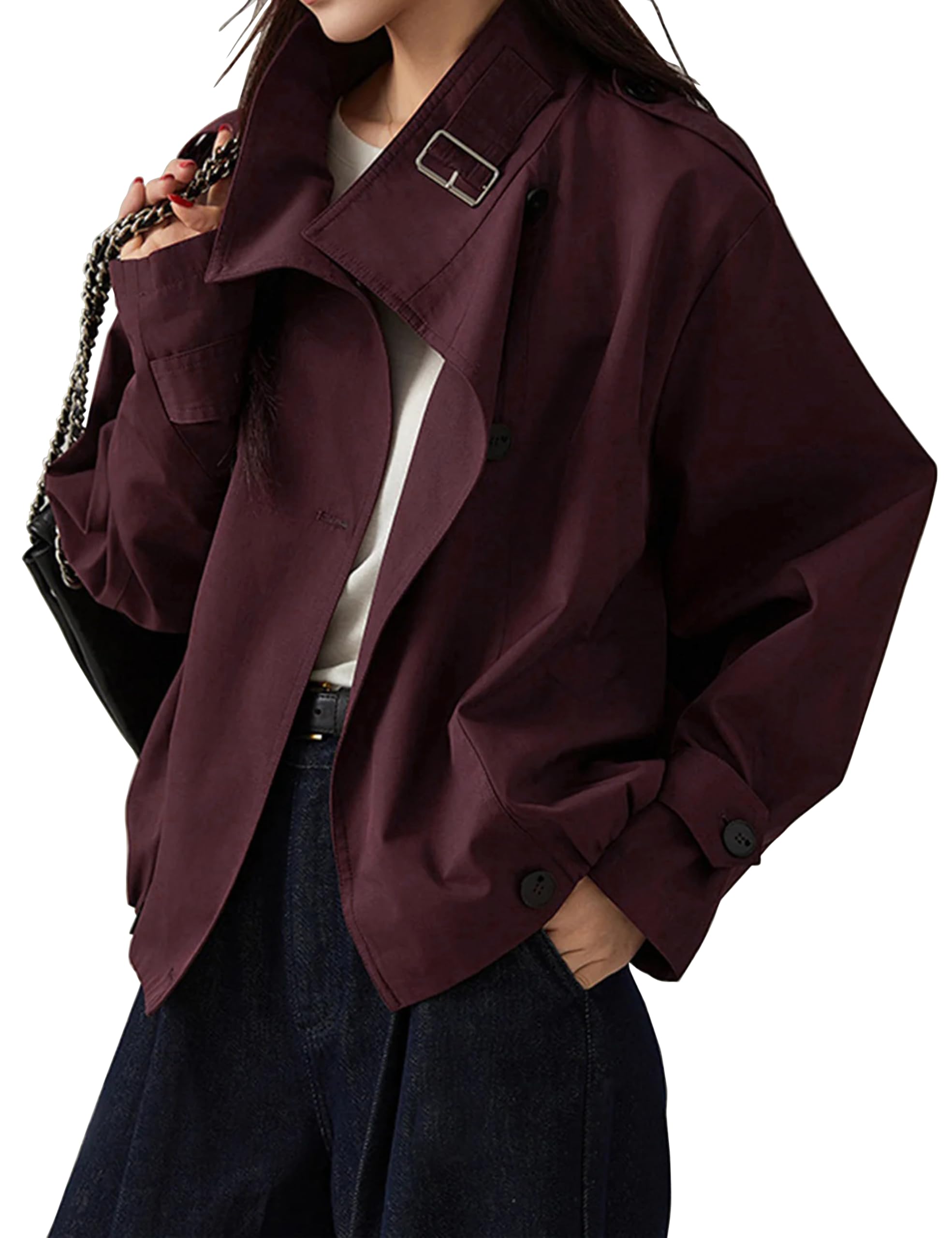 Jackets for Women Trendy Vintage Trench Coat Turtleneck Crop Jackets with Pockets