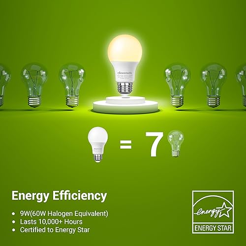 Miniatura 4 de DEWENWILS Paquete de 8 bombillas LED A19, 760 LM, 3000 K, bombilla suave y cálida, bombilla LED de ahorro de energía de 9 W (equivalente a 60 W),