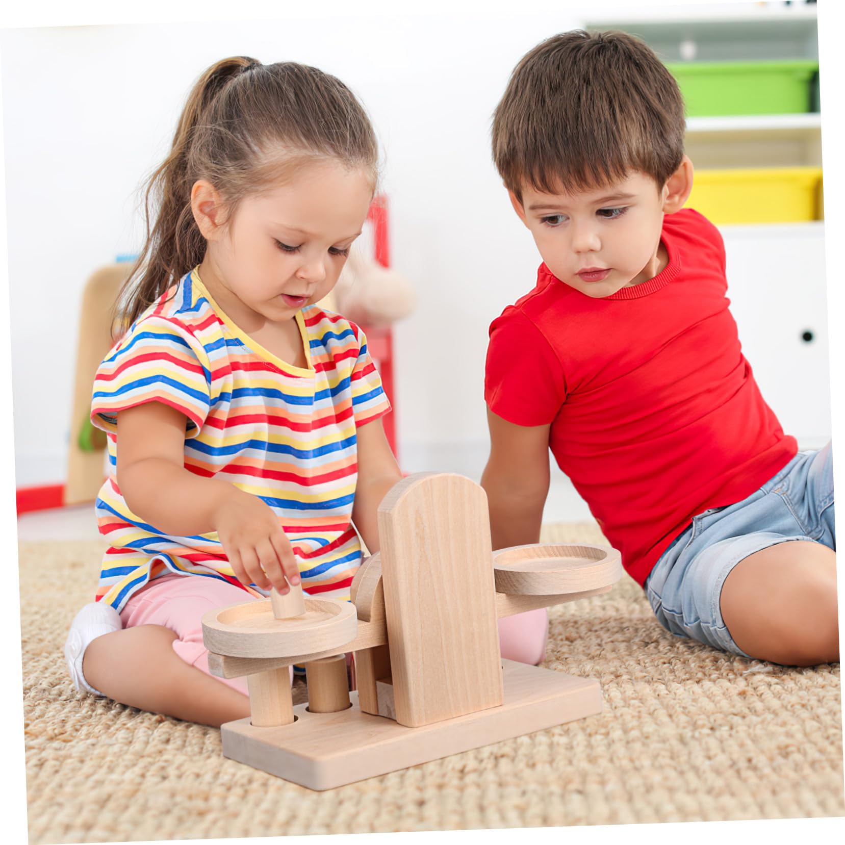 Giocattolo Educativo in Legno per Bambini Bilancia a Doppio Piatto, Gioco Creativo e Bilanciamento per Festa Scuola Decor e Apprendimento Divertente