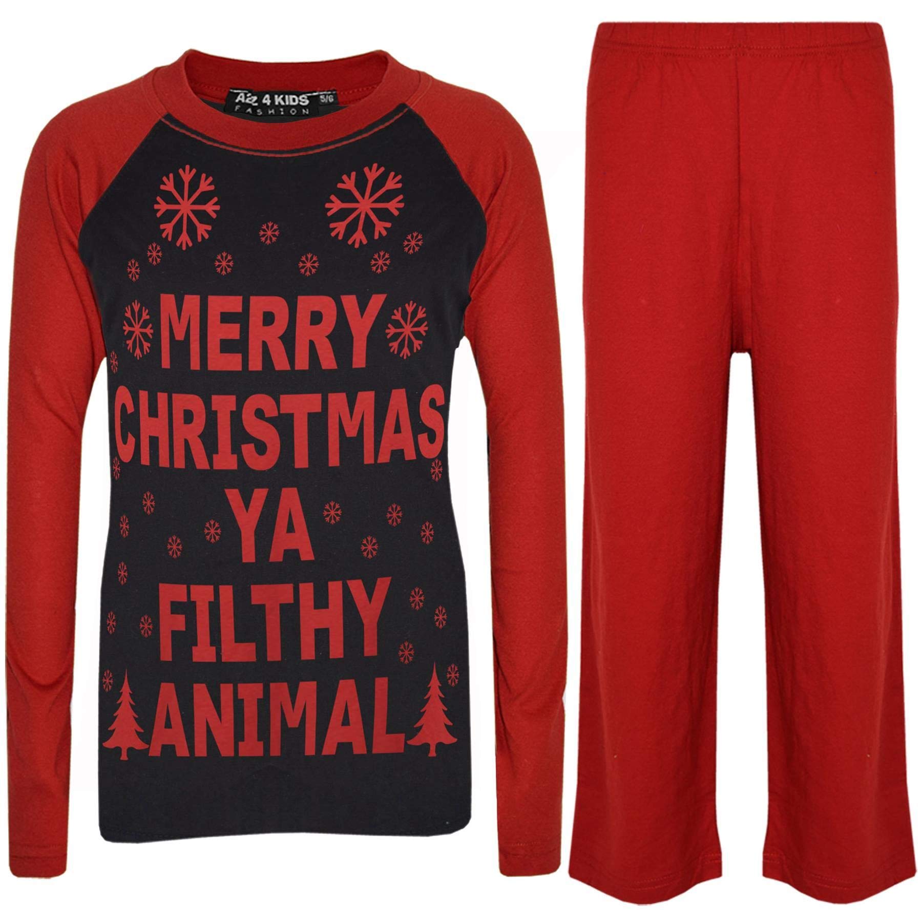 A2z 4 Kids Unisex Kids Black & Red Girls Boys Pj's Ya Filthy Printed Christmas Pyjamas - Pjs Ya Filthy 11-12.1