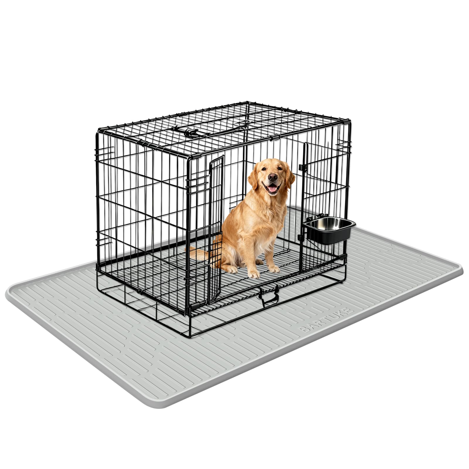 Tapis de cage en silicone pour chien, 137,2 x 69,8 cm, tapis de niche avec bord surélevé, lavable, imperméable, étanche, protège les sols