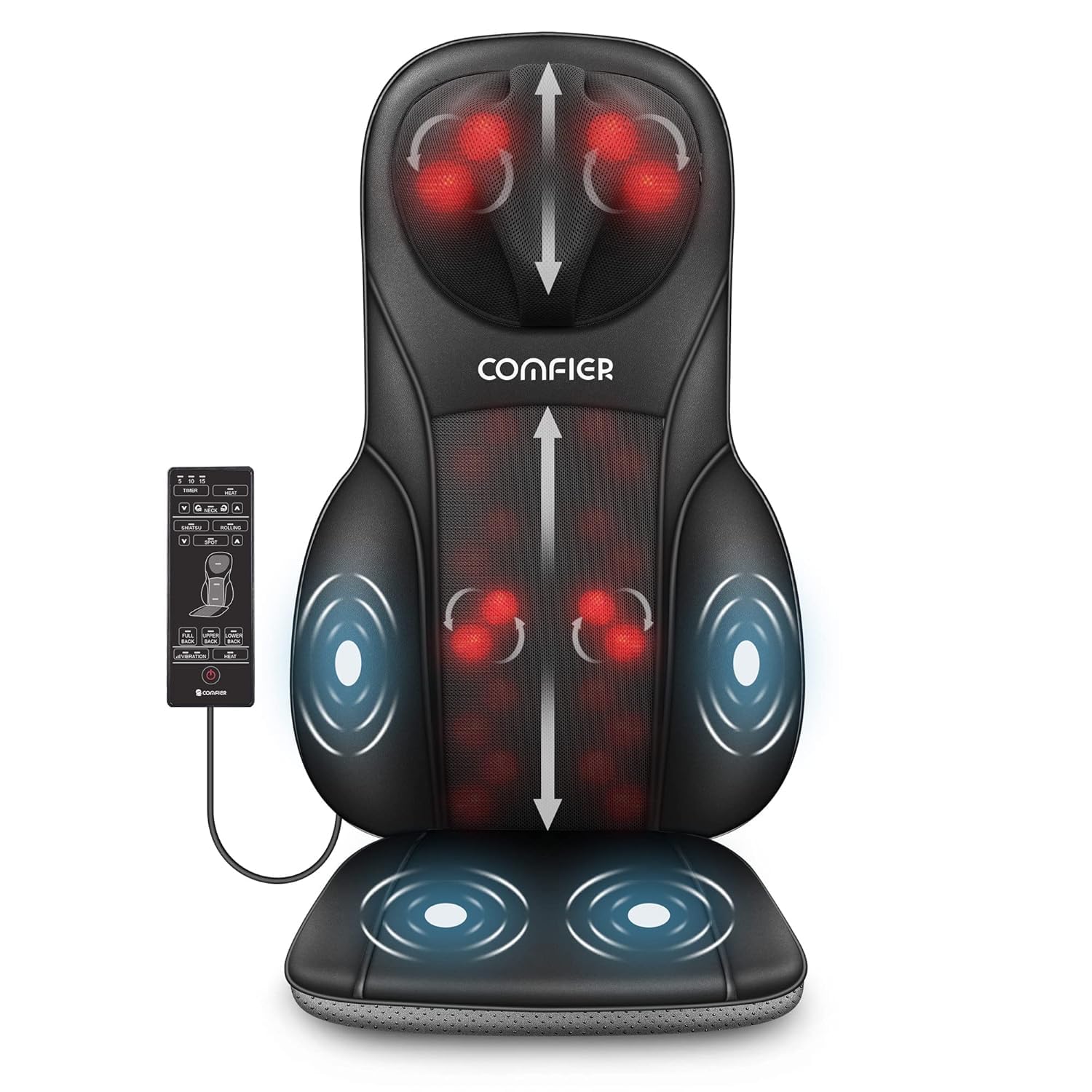 COMFIER Shiatsu - Masajeador de Espalda con Calor, Silla de Masaje de Tejido Profundo, Almohadilla de Silla de Masaje para Espalda Completa, masajeador de Silla para Uso doméstico u Oficina, Regalos