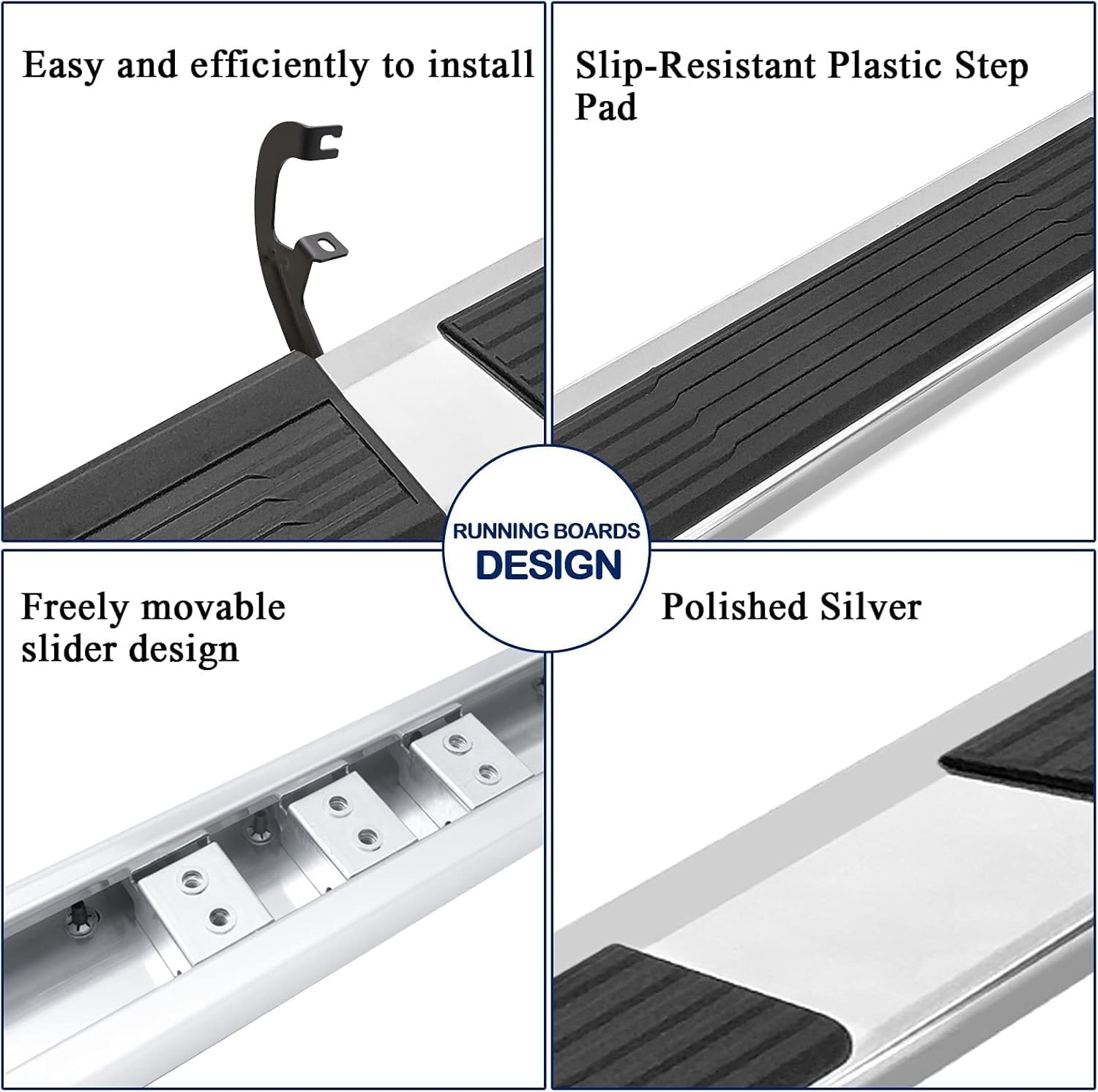COMNOVA 6 INCHES Running Boards Steps Step Bars Compatible with 2019-2026 Chevy Silverado 1500, 2020-2026 Silverado/Sierra 2500HD/3500HD Crew Cab. A Pair Running Boards for Silverado Crew Cab