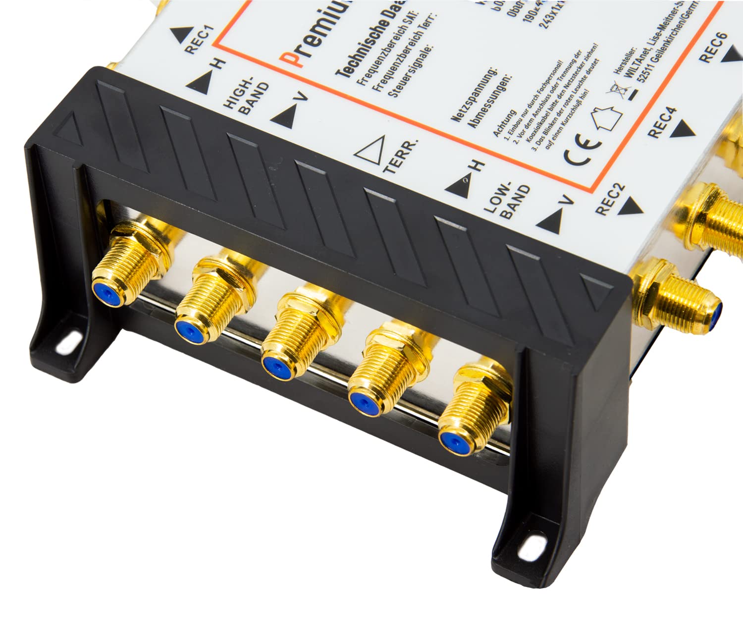 Premium X PXMS Multiswitch 5/8 con alimentador - Distribuidor de señales satelitales para 8 usuarios - Compatible con Digital HDTV FullHD 4K UHD 8K