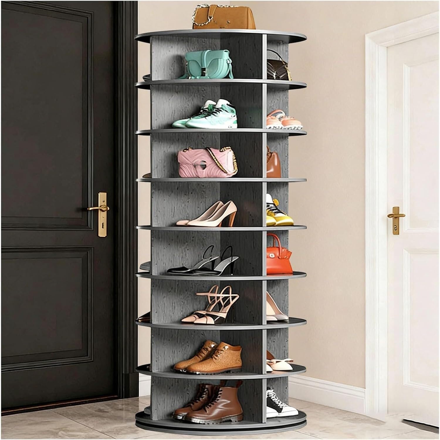 Lshtshf-Ou Black Rotating Shoe Rack Tower,360° Spinning Storage Organizer Modern Round Carousel For Closet Entryway Bedroom(,8-Tier)