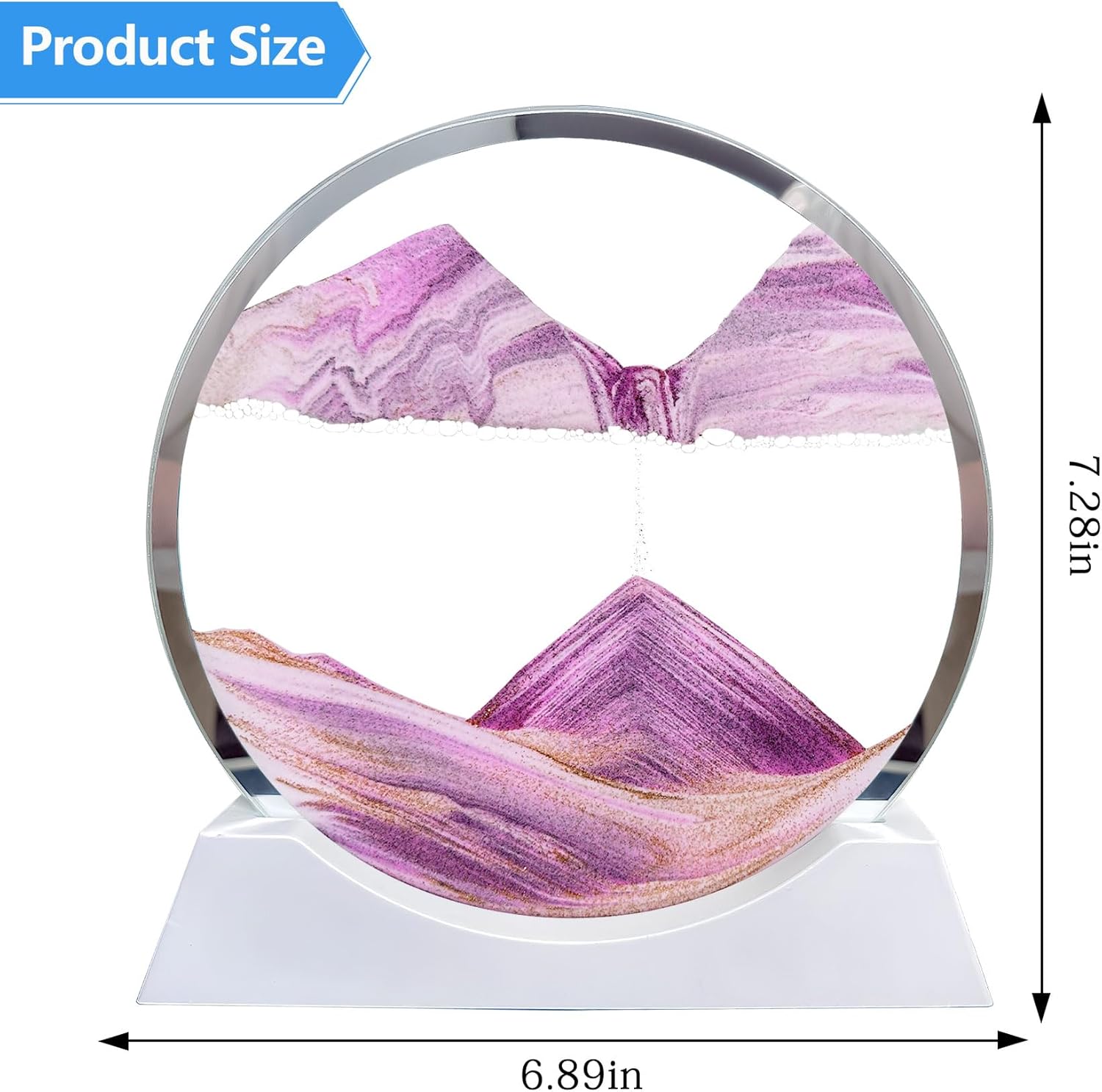Aoderun 7" Moving Sand Art Liquid Motion with Light 3 Color Changing Moving Sand Art Picture Round Glass 3D Deep Sea Sand Art Sandscapes for Adult Relaxing Toys Desktop Home Office(Pink)