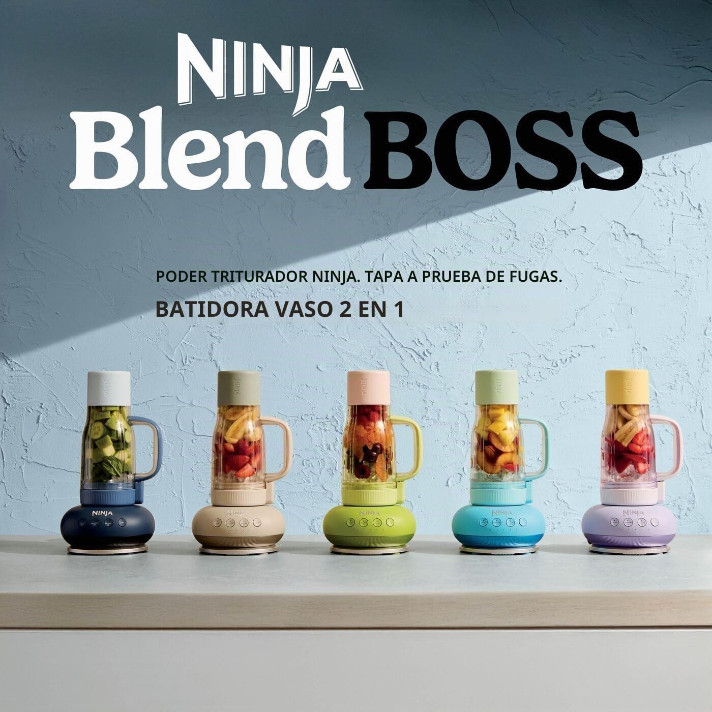 Ninja BlendBoss - Batidora personal con vaso portátil, vaso de viaje extraíble, 3 modos preestablecidos automáticamente, frambuesa azul DB351UKBL