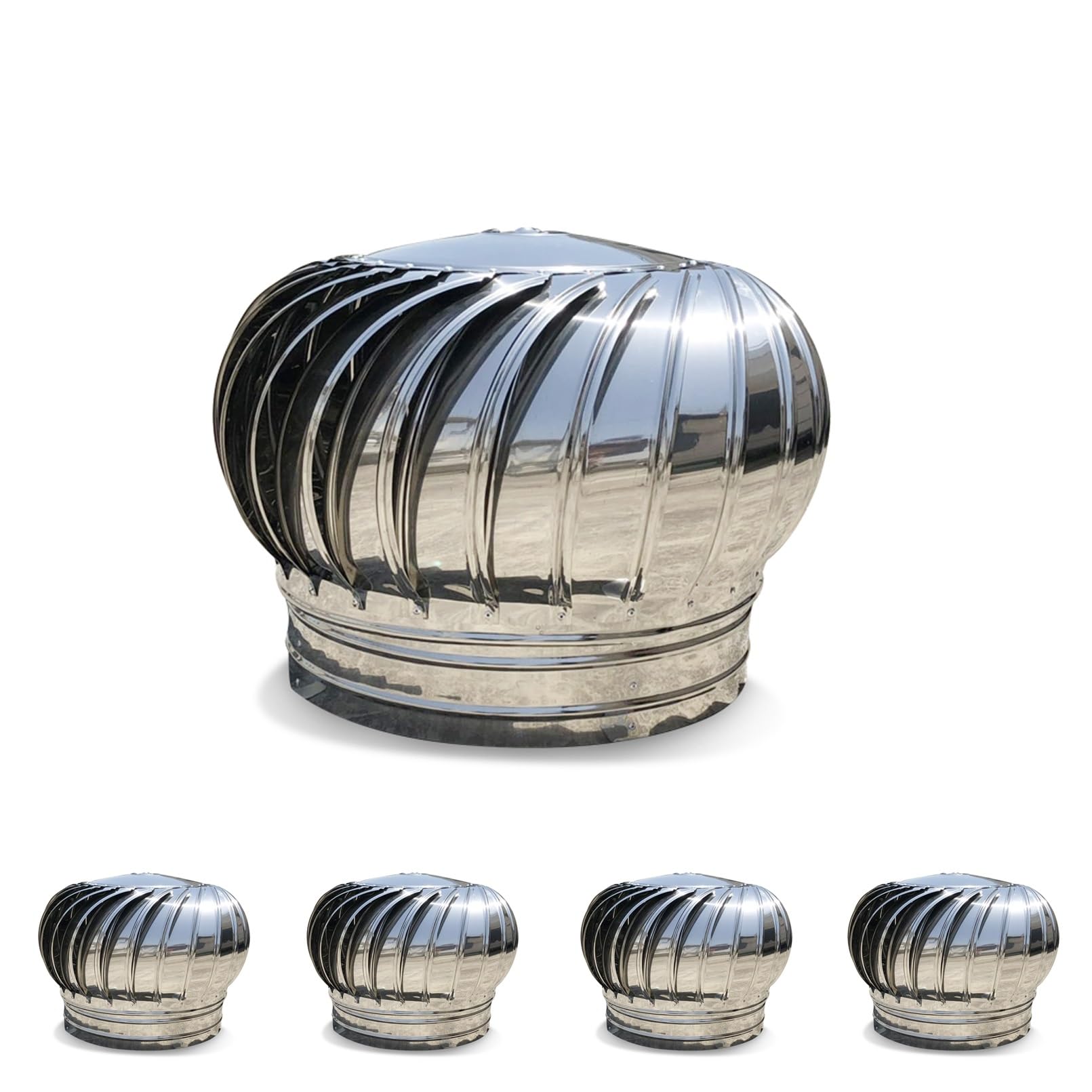 Knbhgujmd One Color Rotating Chimney Cowl Cap, Roof Ventilator Turbine 304 Stainless Steel 5 Pack Multiple Sizes(350Mm/13.8In)