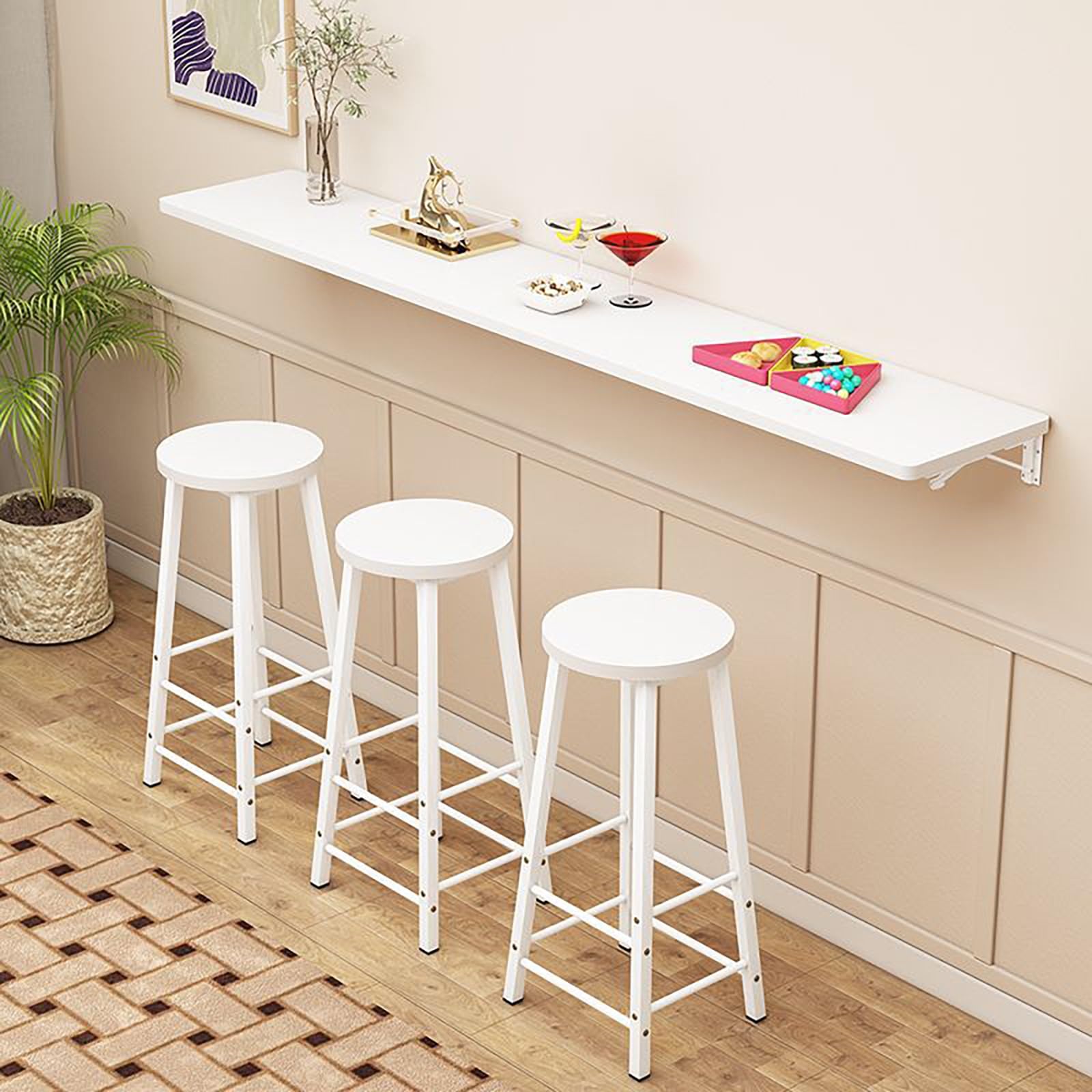 LWJSOCP Wall-Mounted Dining Table, Folding Kitchen Table, Space-Saving Desk, Click-Fold Bar Table, Versatile Wall Table (Beige, 80x30cm) - Perfect for Small Spaces!