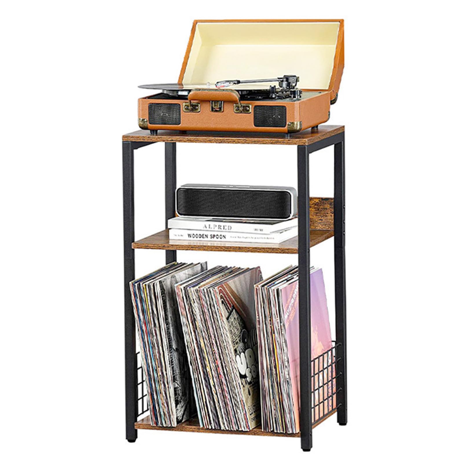 Supporto per giradischi a 3 ripiani in vinile, carrello da tavolo fino a 150 album, grande supporto per giradischi, per soggiorno, camera da letto, ufficio, 40,6 x 30,5 x 66 cm