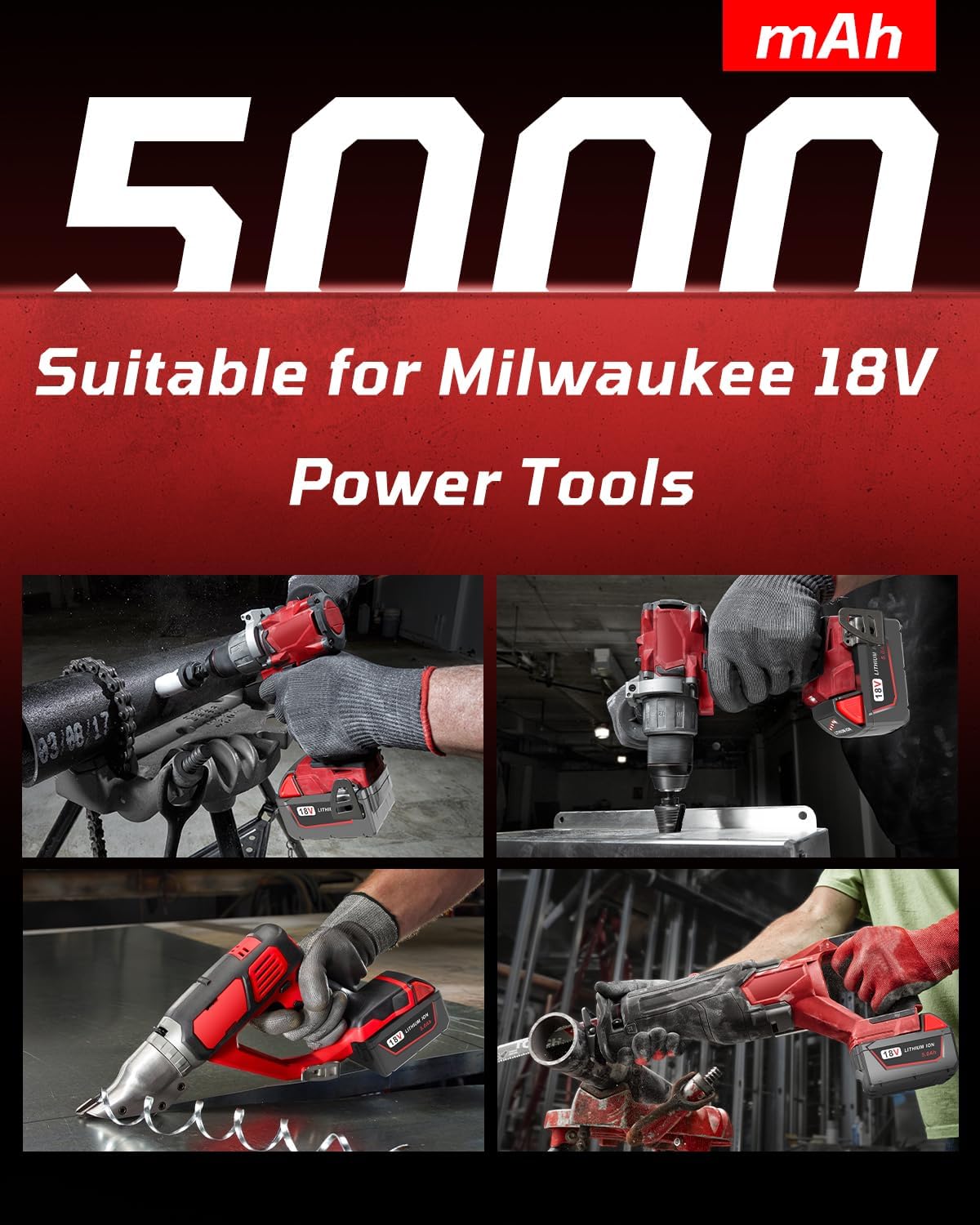 5000mAh Replacement Battery for Milwaukee 18V Battery Compatible with Milwaukee M18 Battery 48-11-1850 48-11-1852 48-11-1820 48-11-1828 48-11-1830 Cordless Power Tools (2 Pack)