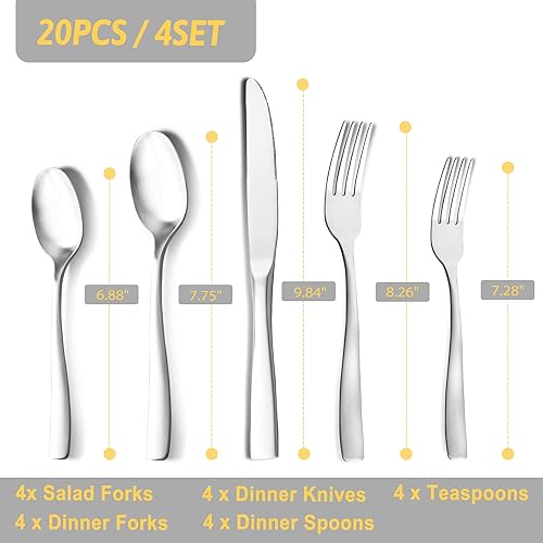 Miniatura 3 de Silverware Set Flatware Stainless Steel Kitchen Matte Utensils Fork Spoon Knife 20-Piece - Silverware Flatware Set Service for 4 - Sliverwarer Set