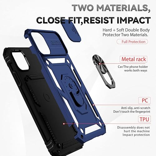 Miniatura 5 de YZOK Funda para iPhone 11 Pro Max con cubierta deslizante para cámara + protector de pantalla HD, soporte de anillo giratorio de grado militar a