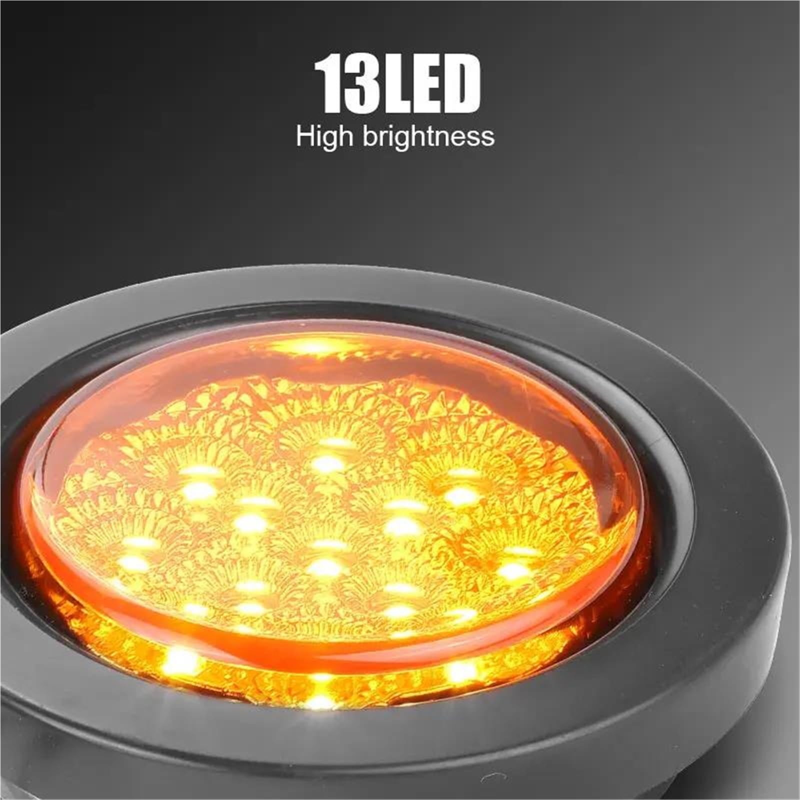 Luces Direccionales Luz Trasera Redonda 14 LED, 2,5 Pulgadas, Intermitente, Freno, Marcha Atrás, Para Coche, Camión, Remolque, Autobús Indicador Retrovisor(2pcs Yellow)