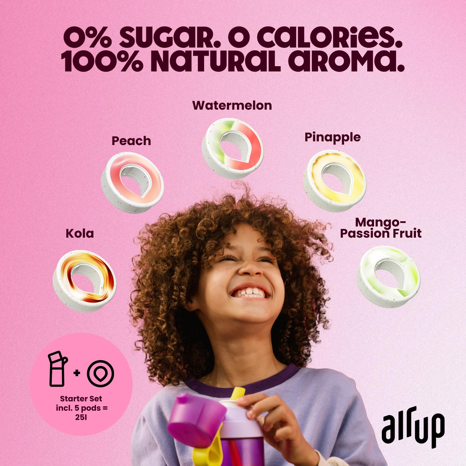 AIR UP® Click Midnight Black oryginalny zestaw startowy z kapsułkami w 5 smakach, butelka na napoje 600 ml z aromatem bez cukru, nadaje się do mycia w zmywarce, nie zawiera BPA