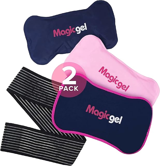 2 x Ice Packs for Sports Injuries with Adjustable Wrap-Around Strap | Flexible Ice Pack Set for Muscle Pain, Sciatica Relief and More | Reusable Cold Compress Kit with Hot and Cold Packs (Magic Gel)