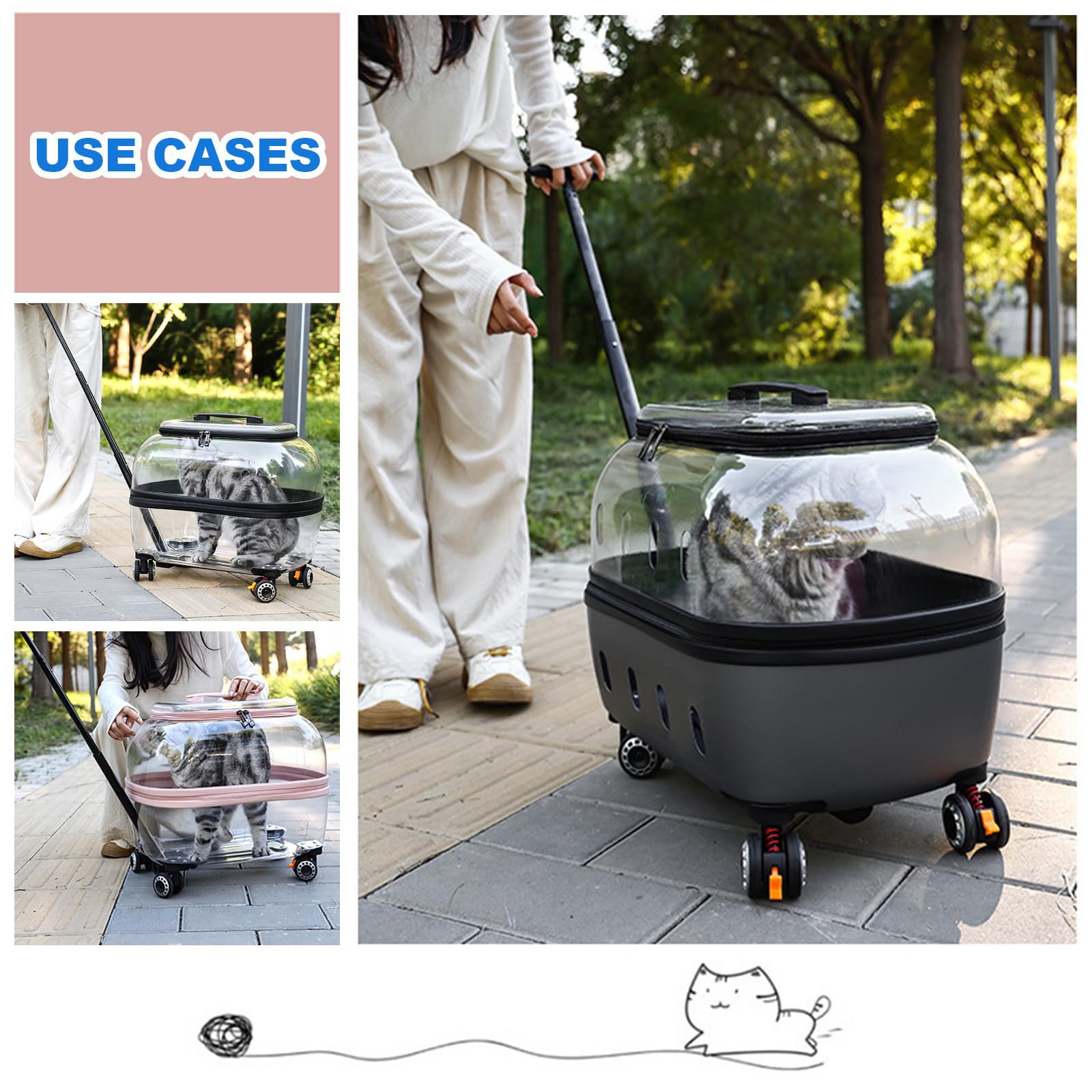 Trolley portatile per animali domestici, borsa da viaggio leggera per cani e gatti con maniglia, molteplici opzioni di trasporto per un facile viaggio