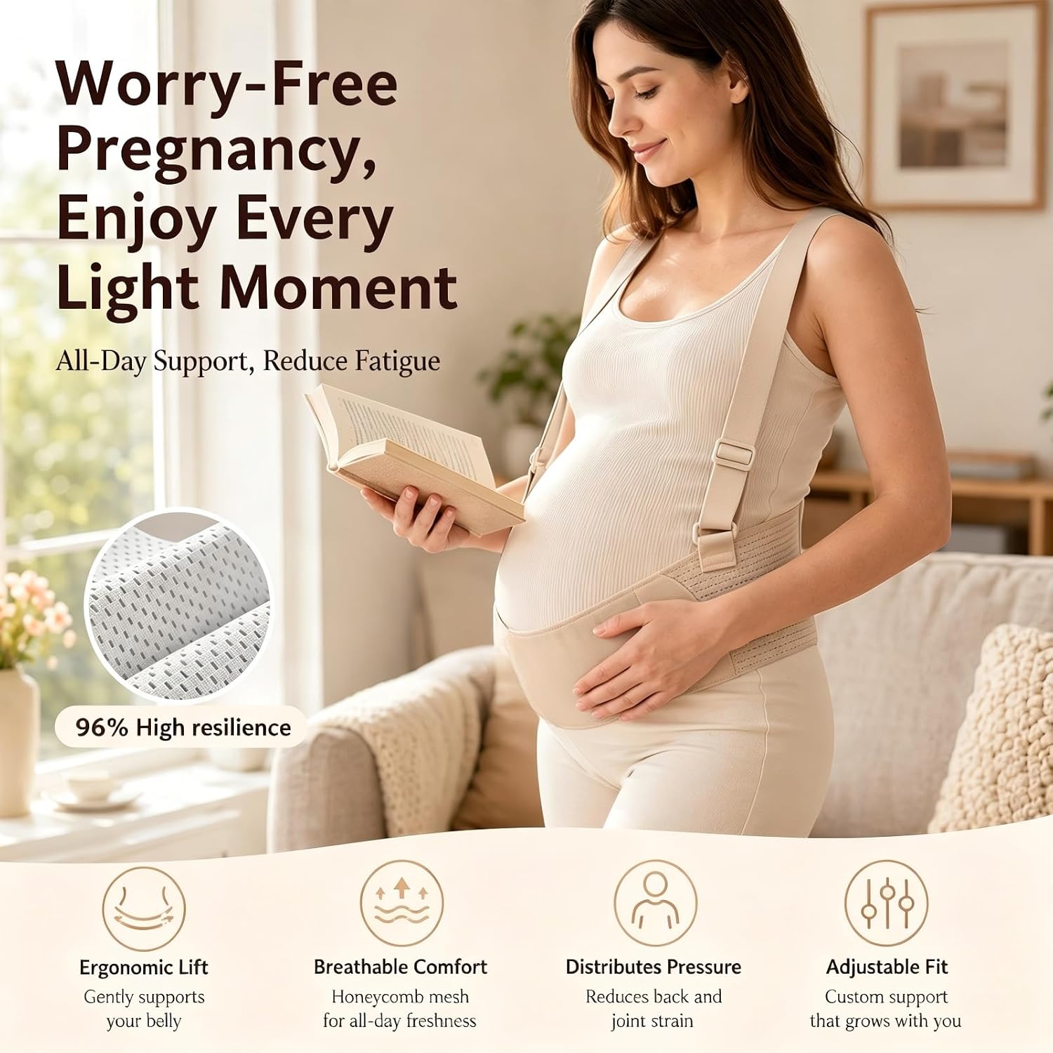Maternity Abdominal Support Belt, Adjustable Maternity Waist Belt (Beige, X-Large)