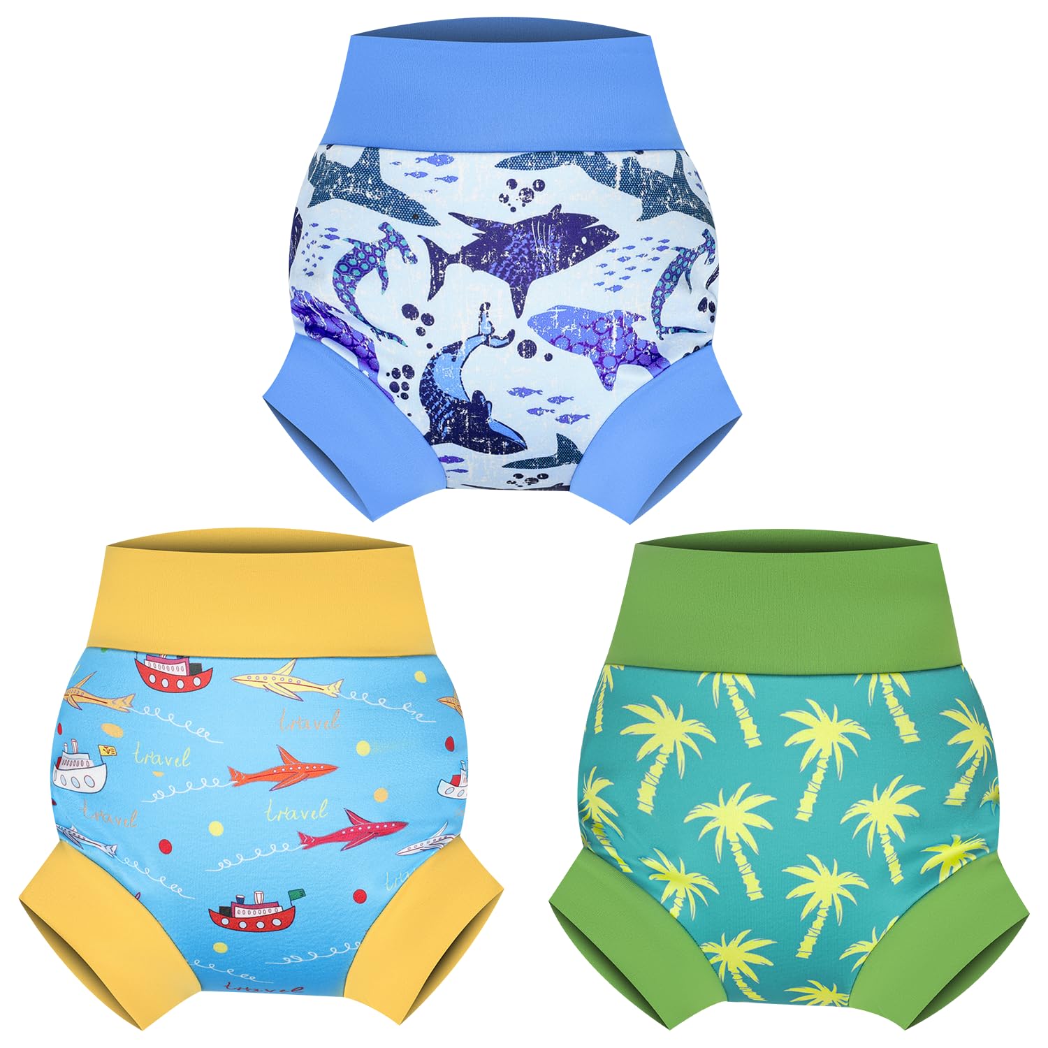 MOEMOE BABY Schwimmwindel Baby, 3 Stück Wiederverwendbar Wasserdichte Badewindelhosen Schwimmwindeln Blau XL/5T/5 Jahre