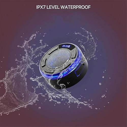 Miniatura 5 de IPX7 Waterproof Shower Speaker with RGB Light & LED Display, Bluetooth Portable Wireless Bathroom Speaker with Detachable Suction Cup and 360 Clear