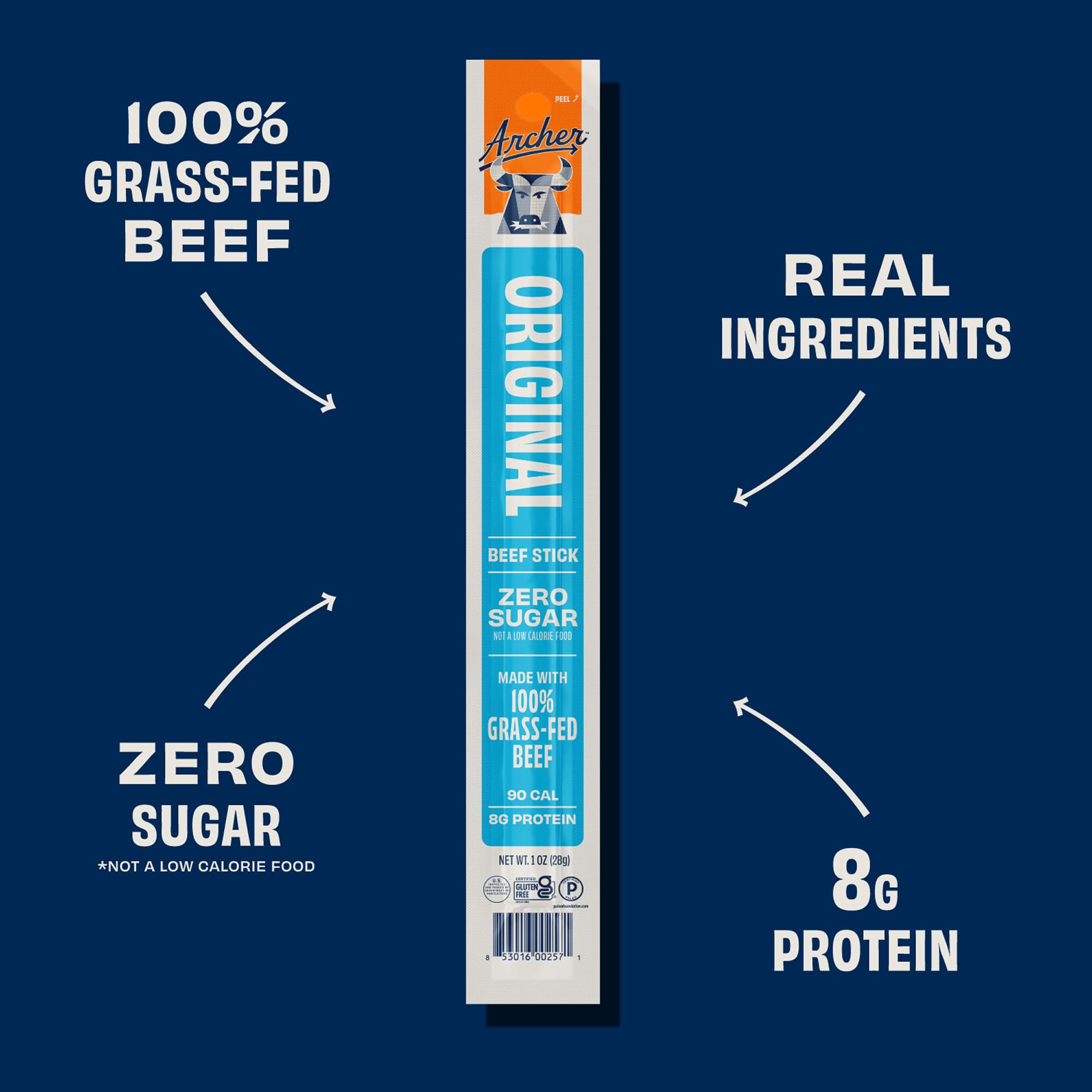 Archer Jerky Original Beef Jerky Sticks - Grass-Fed Beef Sticks Individually Wrapped, Bulk Protein Snack Packs, Gluten Free, Paleo, Keto - 1 oz (Pack of 36)