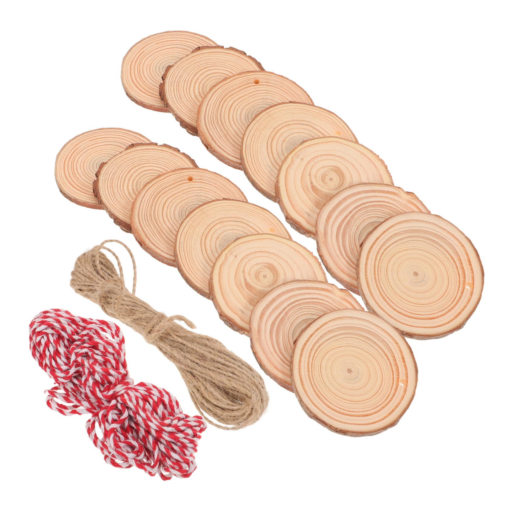 30 Stk. Teiliges Naturbelassene Kiefernholzscheiben Vielseitige Holzscheiben für DIY Basteln Handwerk Weihnachts Hochzeitsdekorationen mit Baumwoll Juteschnur