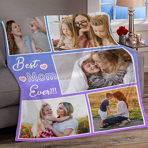 Miniatura 3 de YESCUSTOM Regalos personalizados para mamá para el día de la madre, mantas personalizadas con fotos y texto, manta de collage de texto, regalos para