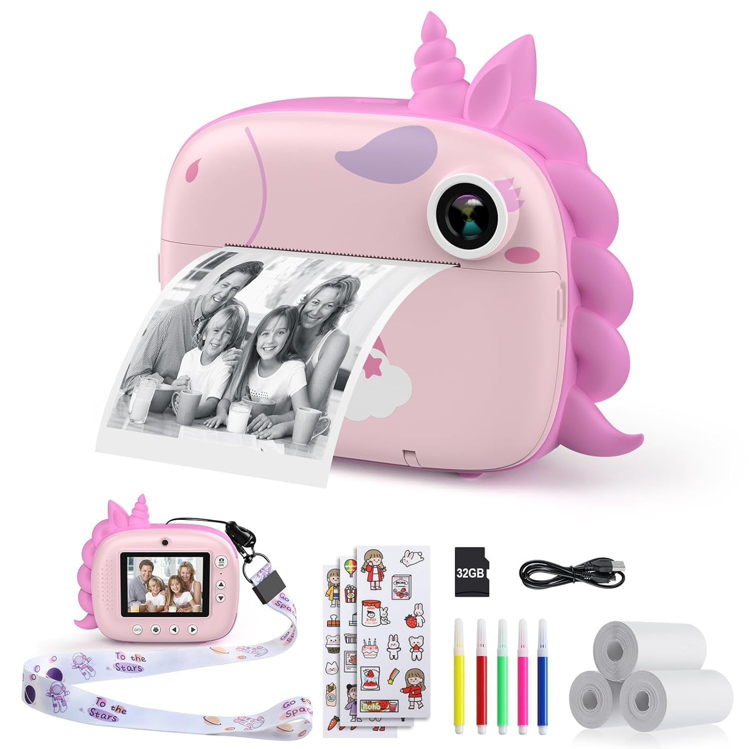 Kids Instant Print Camera for Girls Boys 3-12 Years Old - Selfie Digital Camera with Print Paper, 32G Card, 2.5K Video, Color Pens for DIY - Fun Gift (CAM40)-image-14