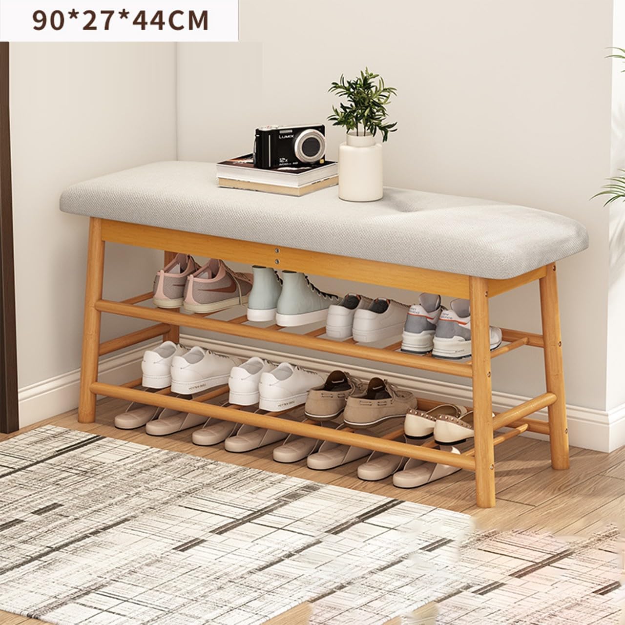Bamboo Shoe Bench with Storage, 2-Tier Entryway nizer, Stylish Seating for Living Room & Hallway, Natural Color, 70/90x27x44CM - Modern Home Furniture