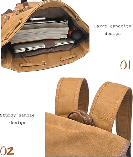 Miniatura 6 de Mochila de cuero de lona encerada vintage resistente para hombres y mujeres, mochila de viaje impermeable, 11