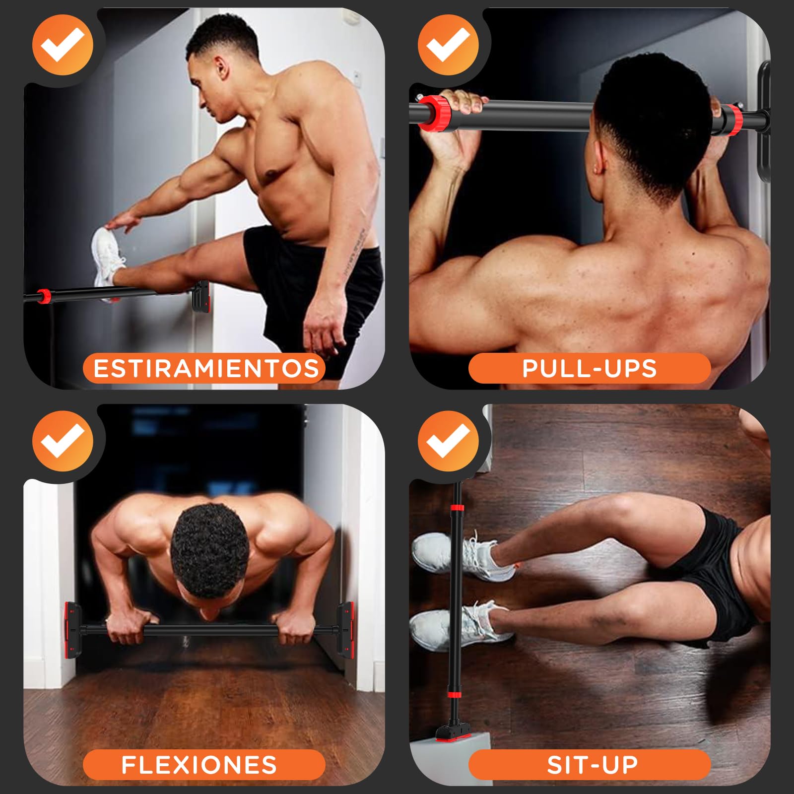 DH FitLife Barra de dominadas para marco de puerta sin tornillos | Pull Up Bar Doorway para enroscar | entrenador de espalda para puerta 72-92 cm | con nivel de burbuja
