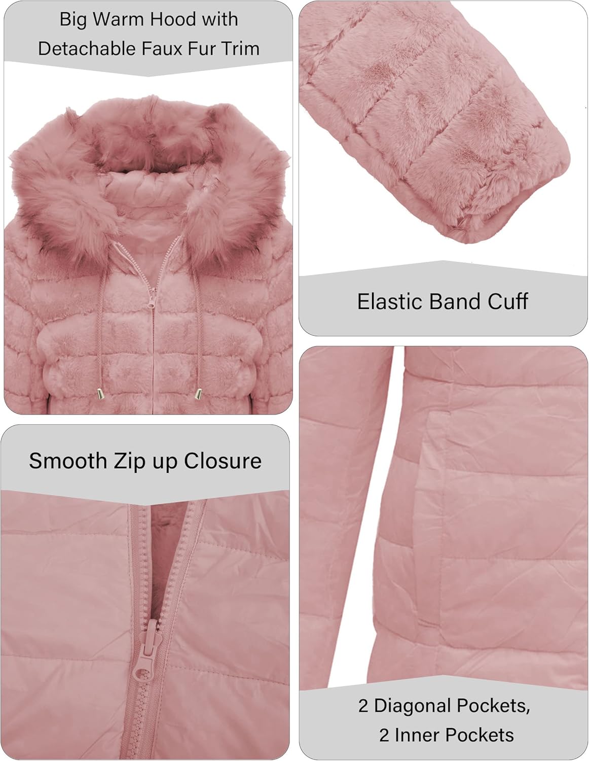 Bellivera Women Double Sided Faux Fur Jacket Spring and Winter Fashion Reversible Hood Puffer Coat with Fur Collar - Image 4