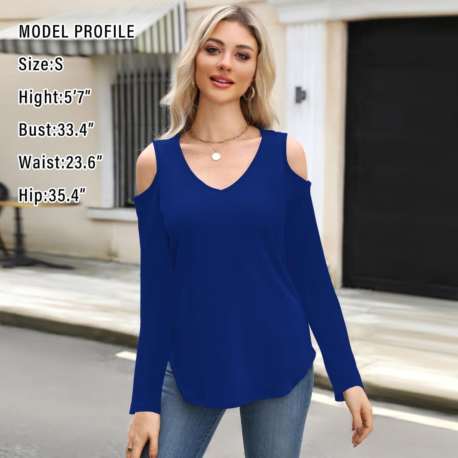 Elesomo Womens Cold Shoulder V Neck Tshirt Short Sleeve Summer Tops - Image 2