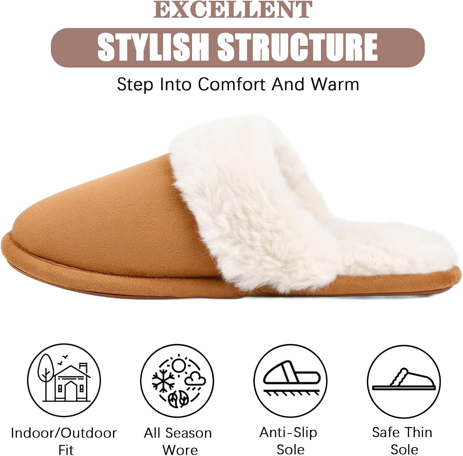 Rosoz Womens Fuzzy Slippers- Comfy Warm Winter Slipper for Women with Plush Fleece Lining- Indoor House Slippers Thin Sole - Image 2