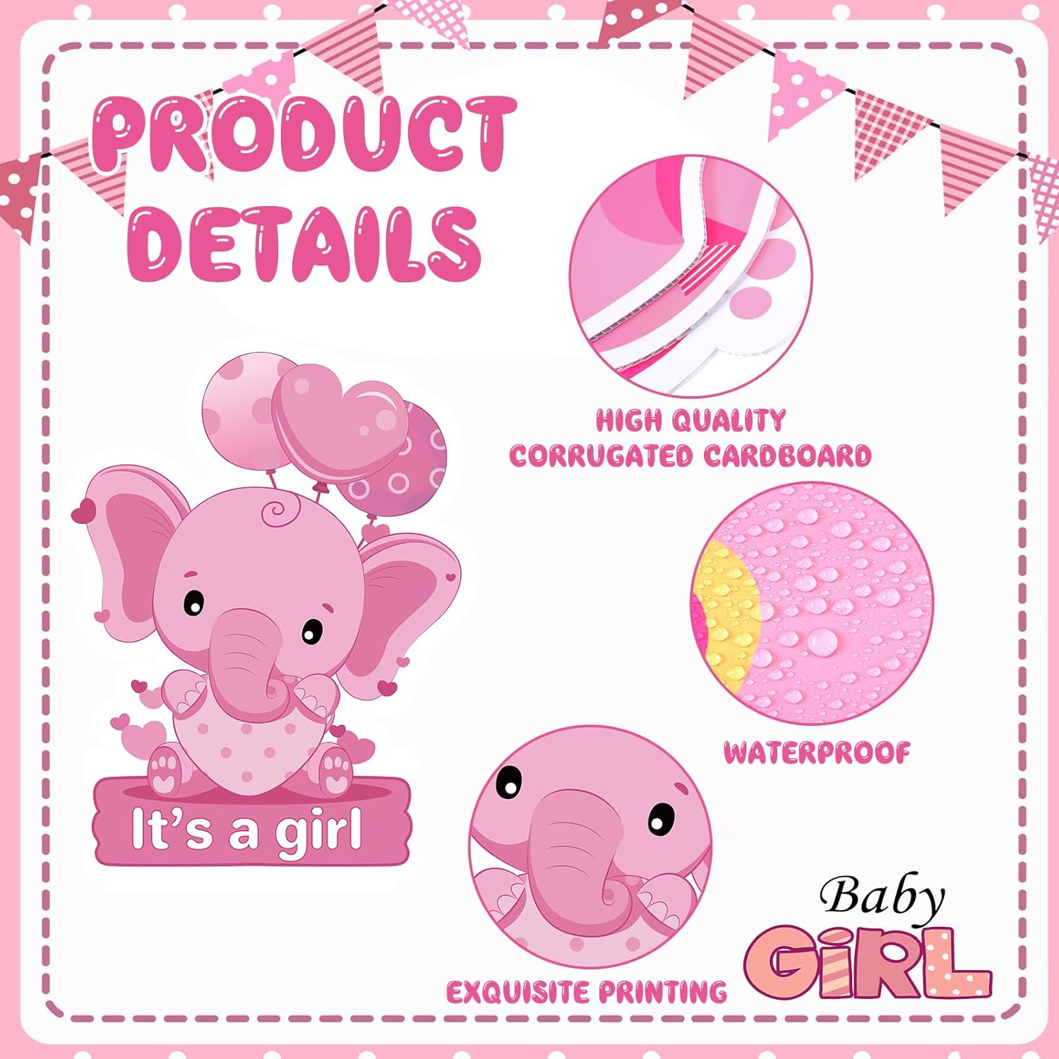 12 Pcs Pink Baby Shower Yard Decoration Its a Girl Outdoor Yard Sign with Stakes Welcome Baby Girl Decorations Waterproof Stork Elephant Yard Decor for Gender Reveal Home Garden Lawn Supplies