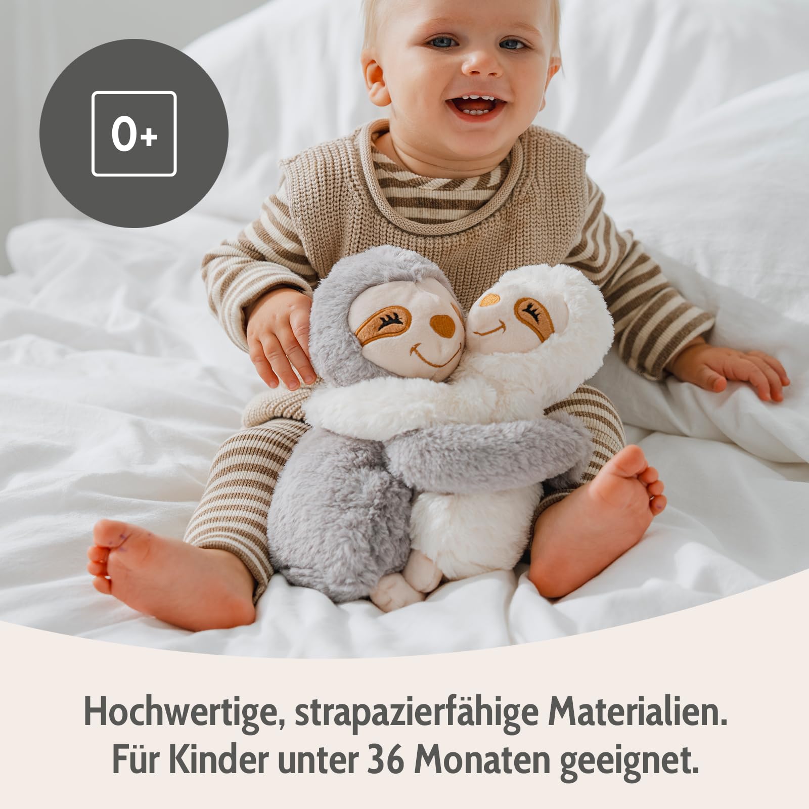 Habibi Plush Premium – 1960 Hugys Perezoso Mamá (Gris) + Niño (Crema), con cojín de grano extraíble – Cojín térmico para calentar en microondas o horno