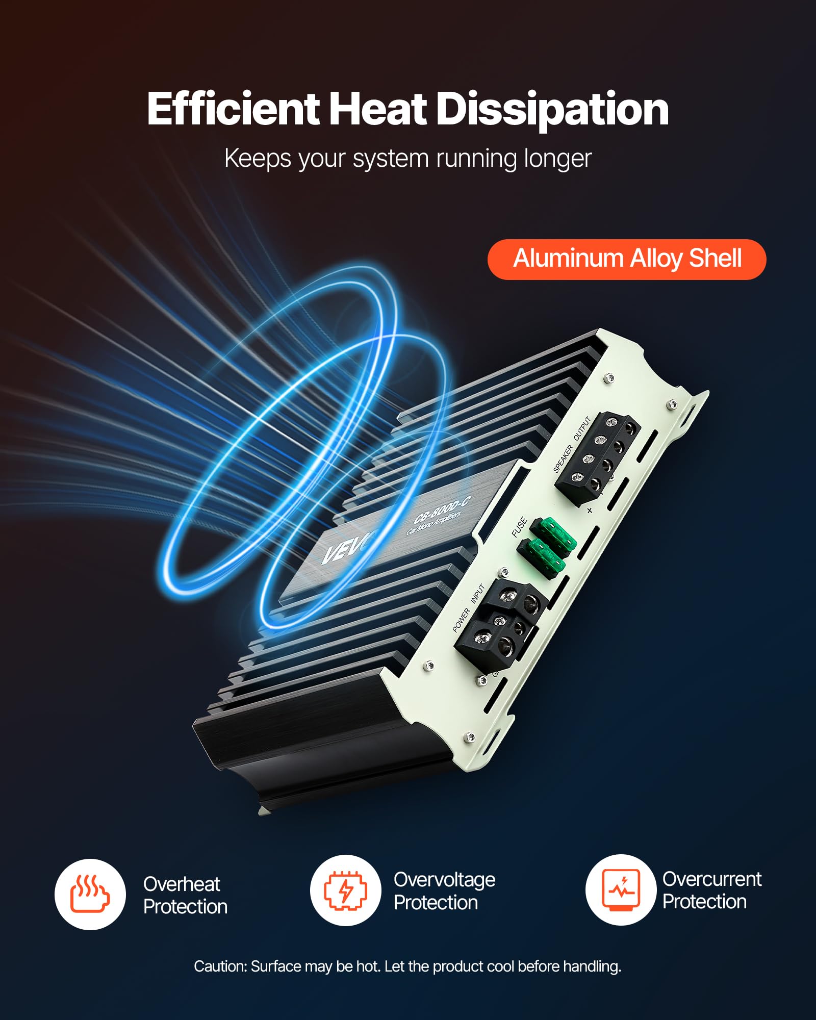 VEVOR Amplificatore Monoblocco per Auto Classe D con Controllo Remoto del Livello del Subwoofer 800 W, Filtro Passa-Basso, Potenziamento dei Bassi, Spostamento di Fase, Controllo del Volume