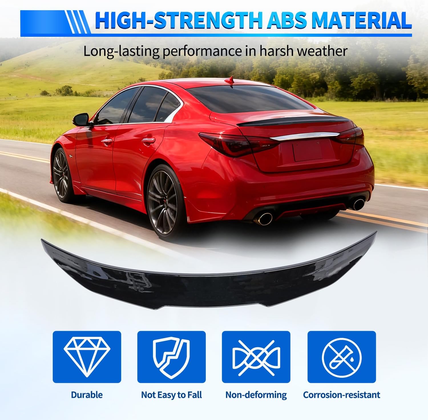 Nilight Spoiler Fit for Infiniti Q50 4 Door Sedan 2014 2015 2016 2017 2018 2019 2020 2021 2022 2023 2024 Spoilers for Cars Rear Spoiler Wing ABS Rear Trunk Lip Accessories No-Drill, Glossy Black