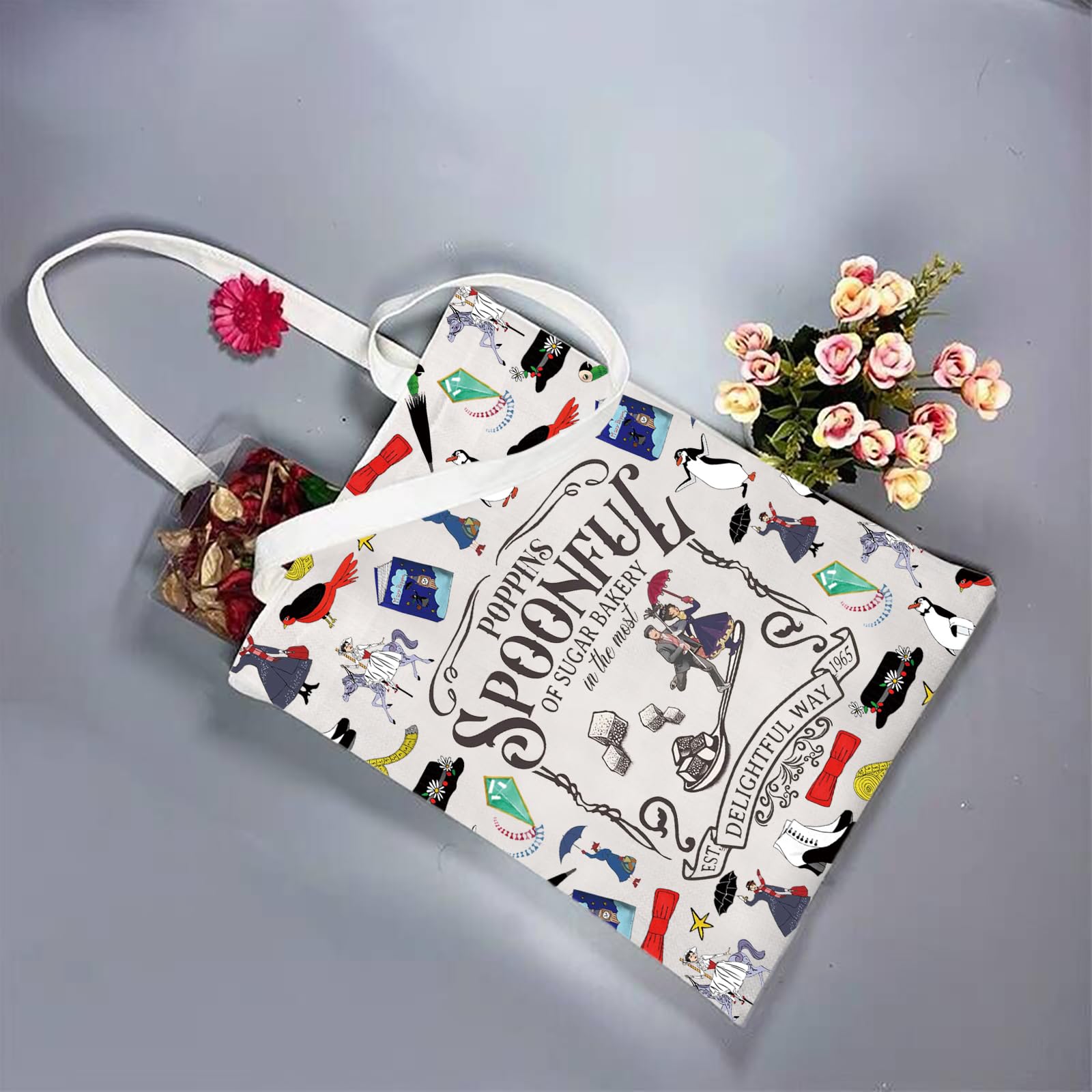 TGBJE Mary Musical Tote Bag Mary Movie Inspired Gift Poppins Spoonful Of Sugar Bakery In The Most Delightful Way Handle Bag (Spoonful Sugar tote)