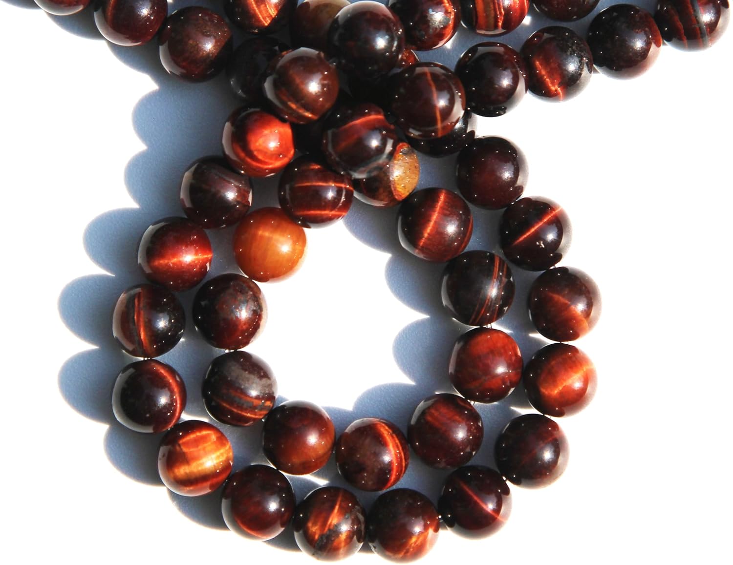 Qiwan Natural Gemstone Round Loose Beads, DIY Jewelry Making 1 Strand 15" (8mm, Natural Red Tiger's Eye)