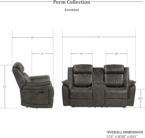 Miniatura 2 de Lexicon Perm - Sofá biplaza reclinable doble, color gris pardo