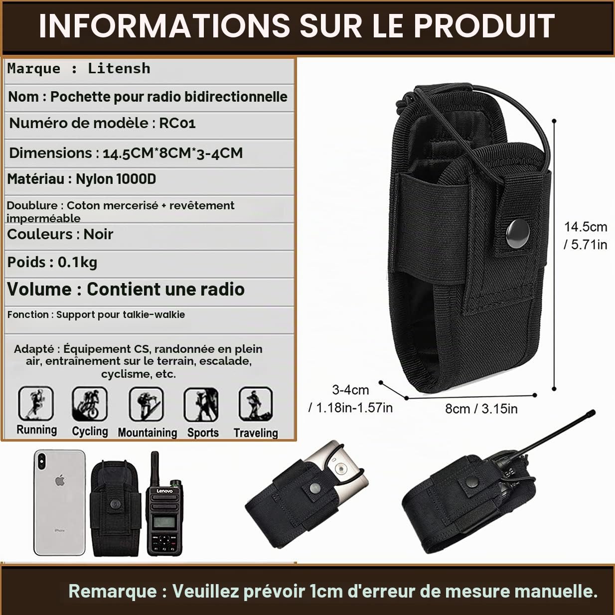 Tactique Porte Radio Étui Radio PouchHousse Pochette Talkie Walkie Molle Support Radio Sac de Rangement pour interphone Sac pour Talkie walkie pour Radio Portable ou Talkie-walkie
