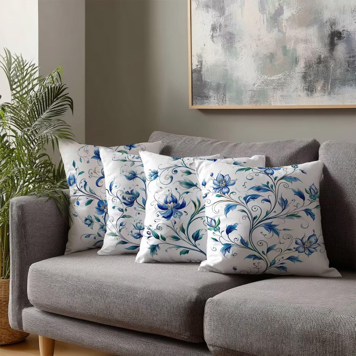 Federe Cuscini Divano 60x60 cm, Bianco Cuscini per Divano, Velluto Federe Cuscino Letto Impermeabili Set da 4, Copricuscini Fiore Motivo con Cerniera Invisibile Design per Sofá, Regalo Donna D-17