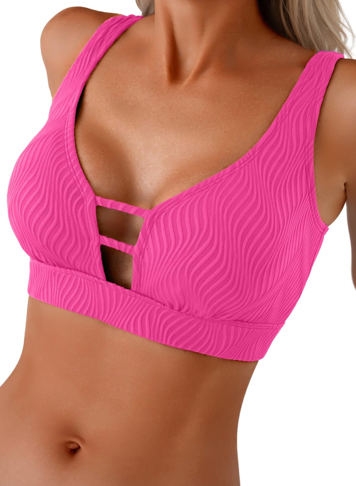 Herseas Push Up Bikini Top Women Textured Sexy Swim Suit Tops Scoop Neck Swimsuit Top Fashion Bathing Suit