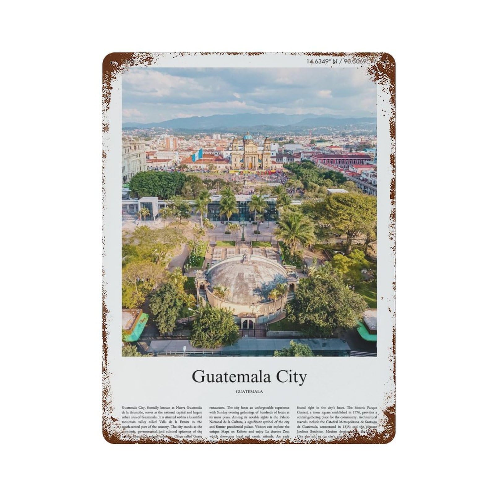 xiaoxiaoshen Guatemala City Guatemala City Scenery Wall Decor Art Metal Tin Poster Modern Home Decor Art Home Bar Shop Decorations Vintage Sign 40x30cm