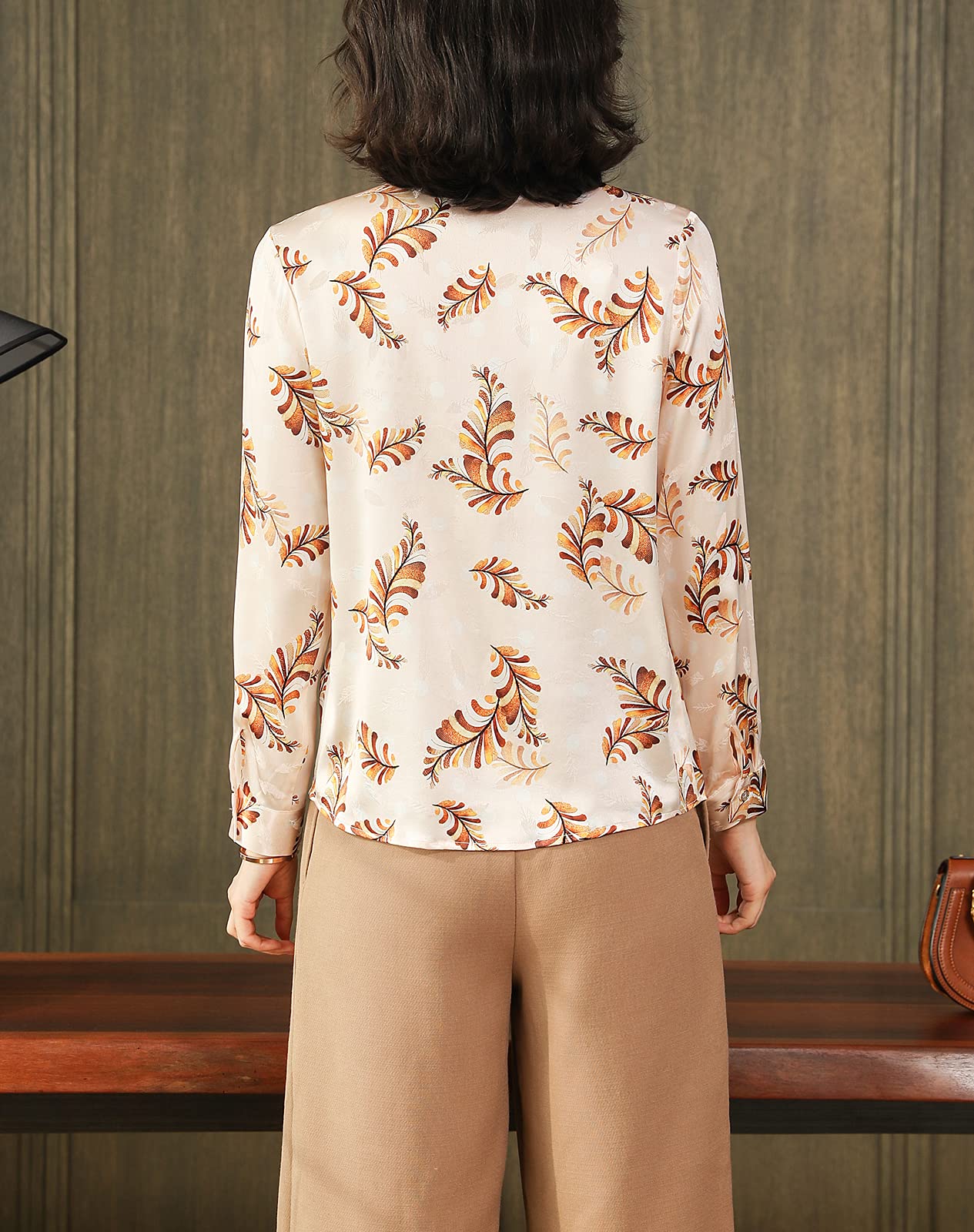 E-girl Blusa de seda para mujer con estampado de botones camisas de mujer blusa de manga larga solapa blusa de seda, S6618