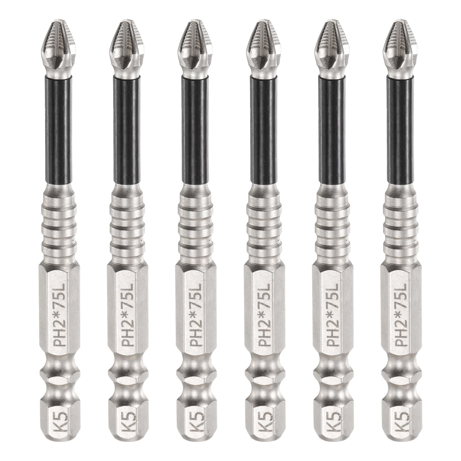 sourcing map 6pcs Impact Phillips Screwdriver Bit PH2 (#2) Anti Slip Tip 1/4" Hex Shank 3" (75mm) Long Magnetic Cross Screw Driver Industrial Power Drill Bits for Remove Fastening Screws