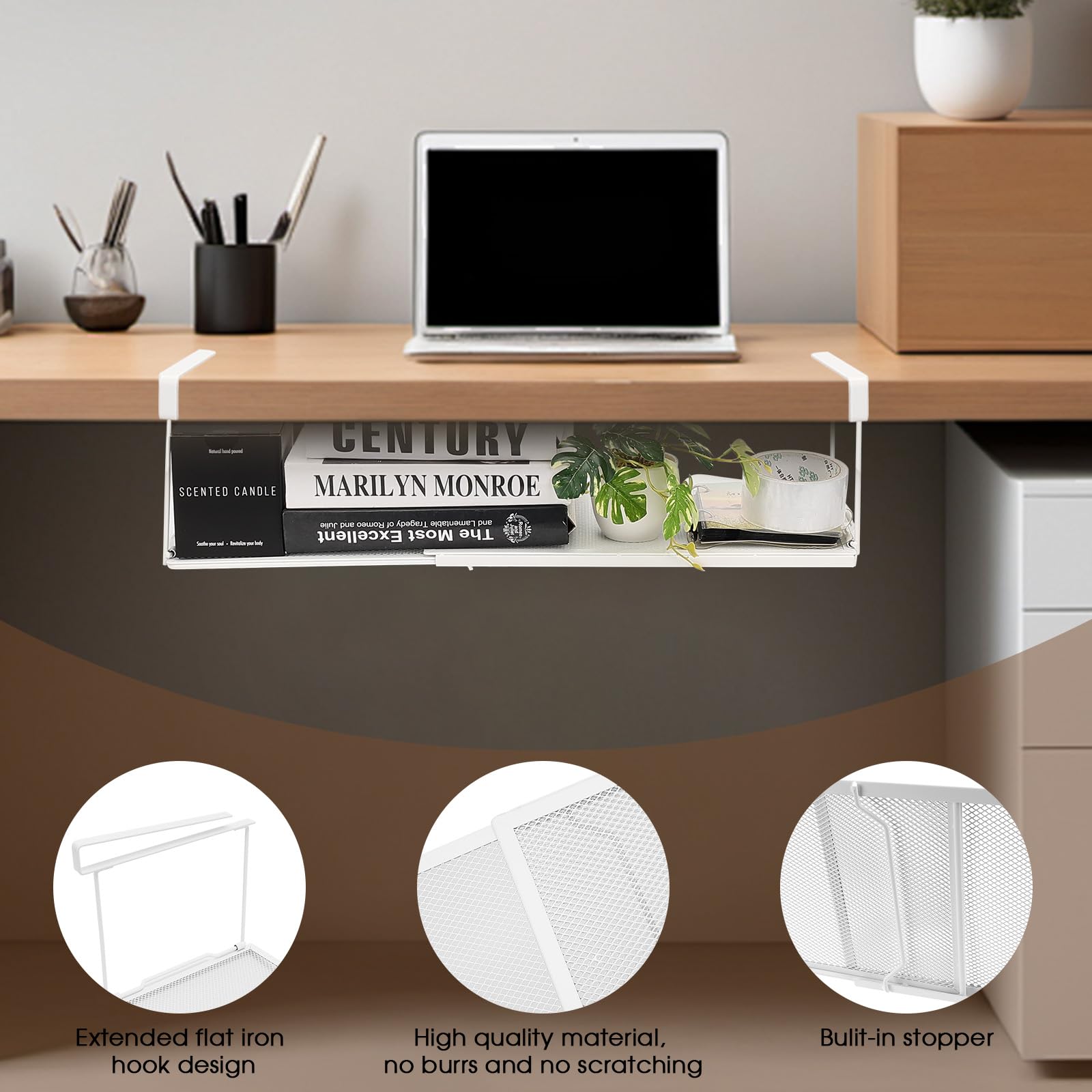 Unter Regal Hängekorb ausziehbar, Verstellbarer hängendes Unterschrankregal Metall 38.5-69cm, Küchenschrank Regal Organizer Metall, Aufbewahrungskorb unterregal für Küche Schrank Tisch Bad